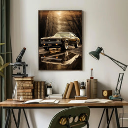 Classic Car in Autumn Reflection Poster PosterGoat
