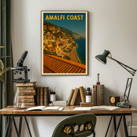 Amalfi Coast Poster Blue Mediterranean Coastal Wall Art