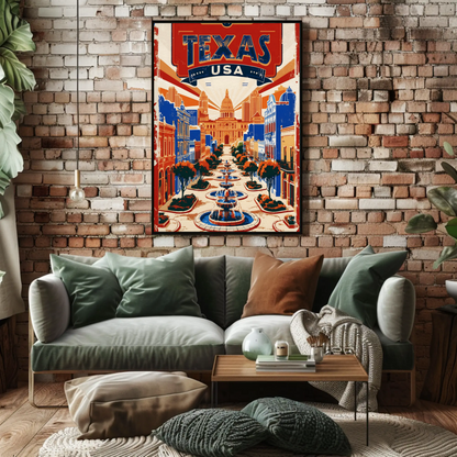 Texas USA Capitol Avenue Vintage Travel Poster