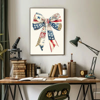 Large Coquette Bow Americana Flag Patchwork Style Poster