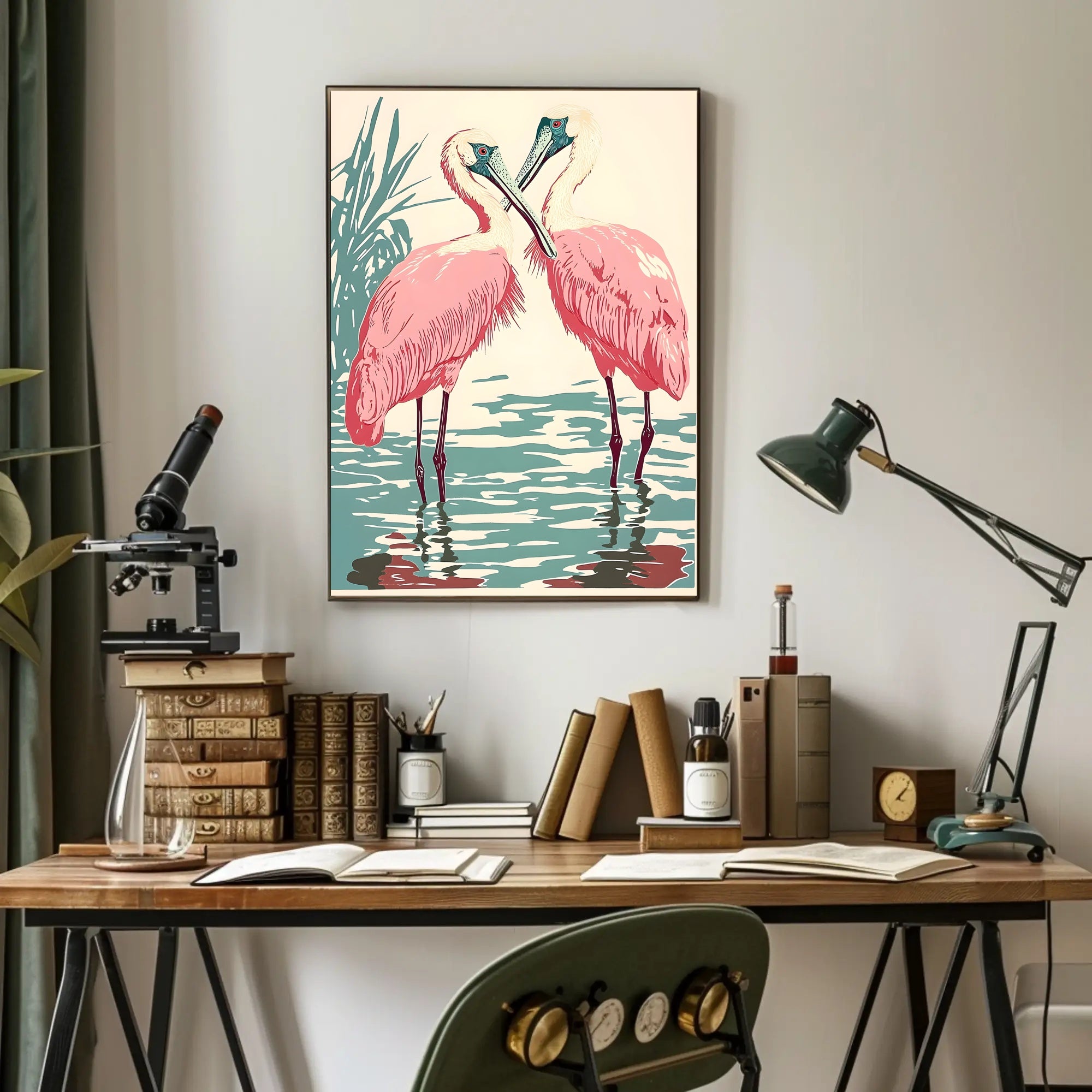 Spoonbills Poster Vintage Tropical Bird Wall Art
