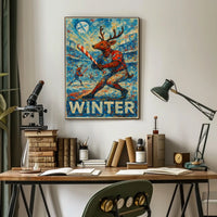 Whimsical Reindeer Baseball Candy Cane Winter Poster