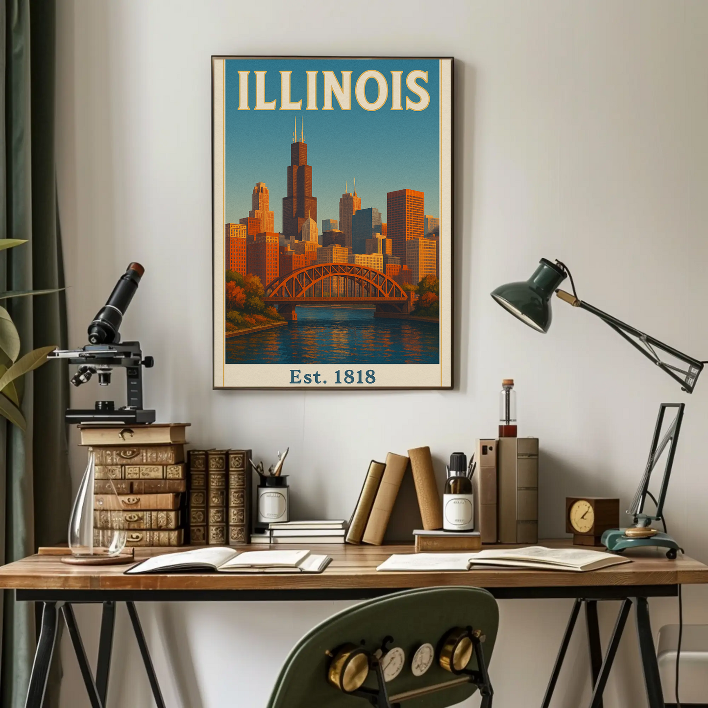 Vintage Inspired Illinois Landmarks and Culture Travel Poster