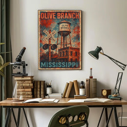 Vintage Olive Branch Railroad Water Tower Travel Poster
