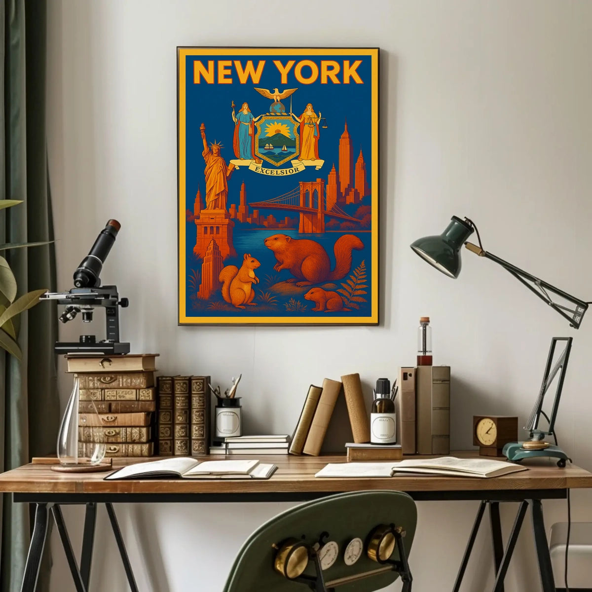 New York City Poster Vintage Landmarks Travel Wall Art
