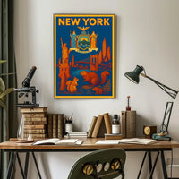 New York City Poster Vintage Landmarks Travel Wall Art