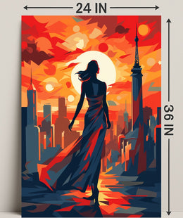 Sunset Silhouette In The City Poster