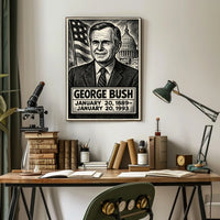 George H. W. Bush 41st President of the United States B & W Comic Sketch Poster