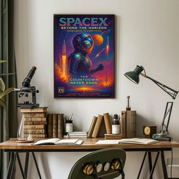 SpaceX Rocket Launch Vibrant Futuristic Sci-Fi Poster