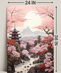 Tranquil Cherry Blossom Landscape Poster