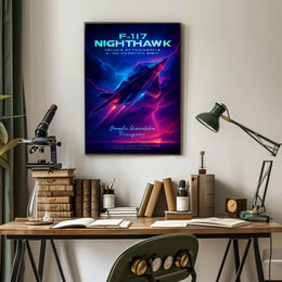F-117 Nighthawk Jet Cosmic Neon Poster