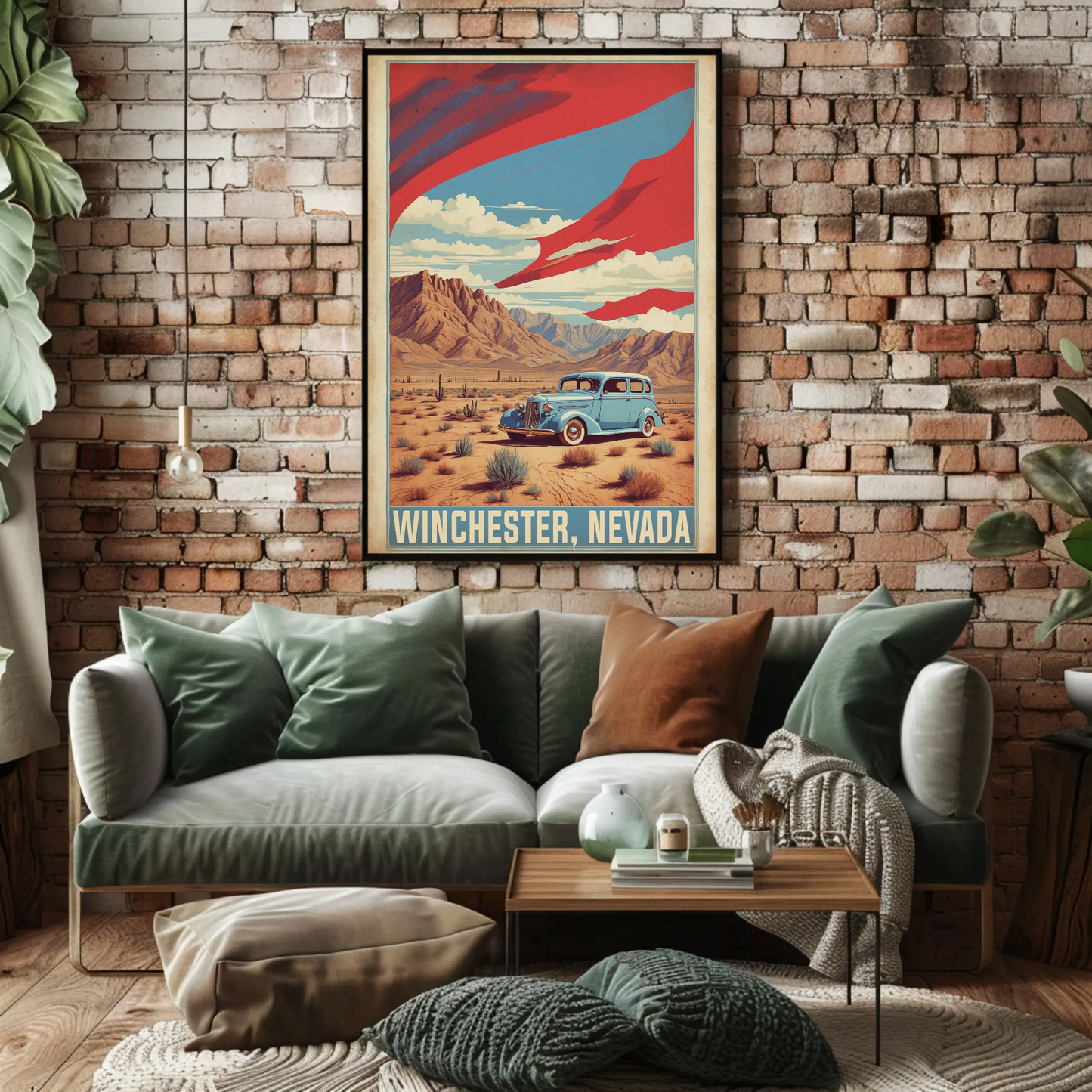Winchester Nevada Desert Drive Scene Vintage Travel Poster