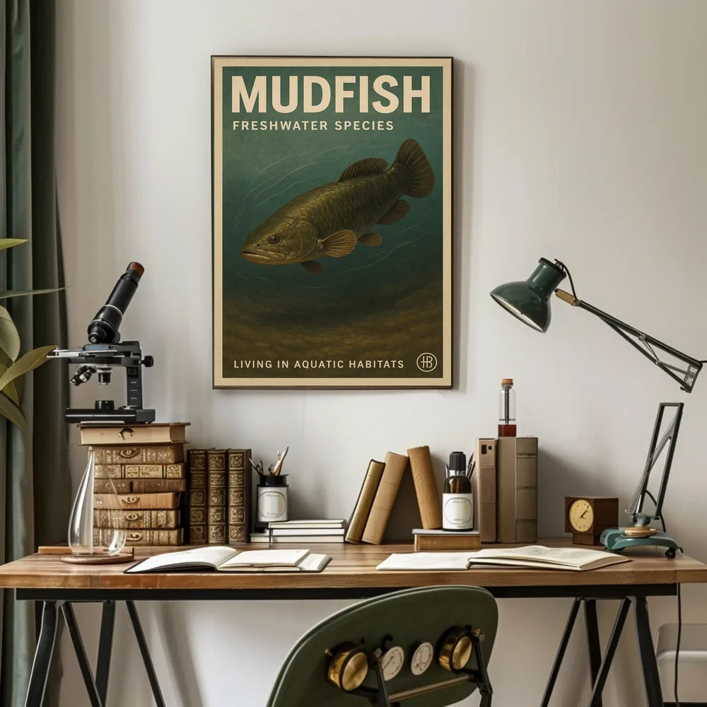Mudfish Freshwater Illustration Vintage Educational Animal Poster PosterGoat