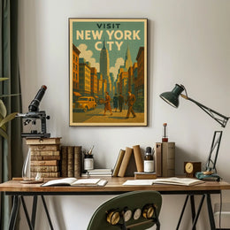 Visit New York Poster Vintage Travel Cityscape Wall Art