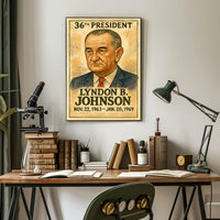 Lyndon B. Johnson 36th President of the United States Exaggerated Cartoon Sketch Poster