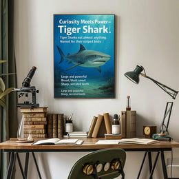Curiosity Meets Power Tiger Shark Poster PosterGoat