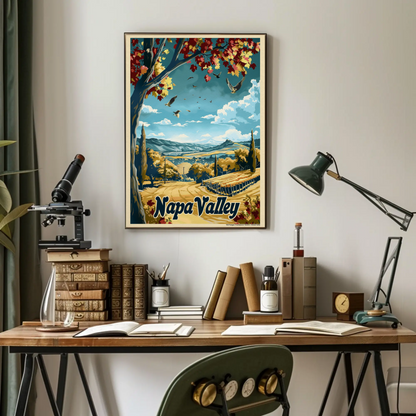Napa Valley Fall Vineyard Landscape Travel Poster