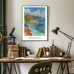 Honduras Coastal Scene Watercolor Travel Poster PosterGoat