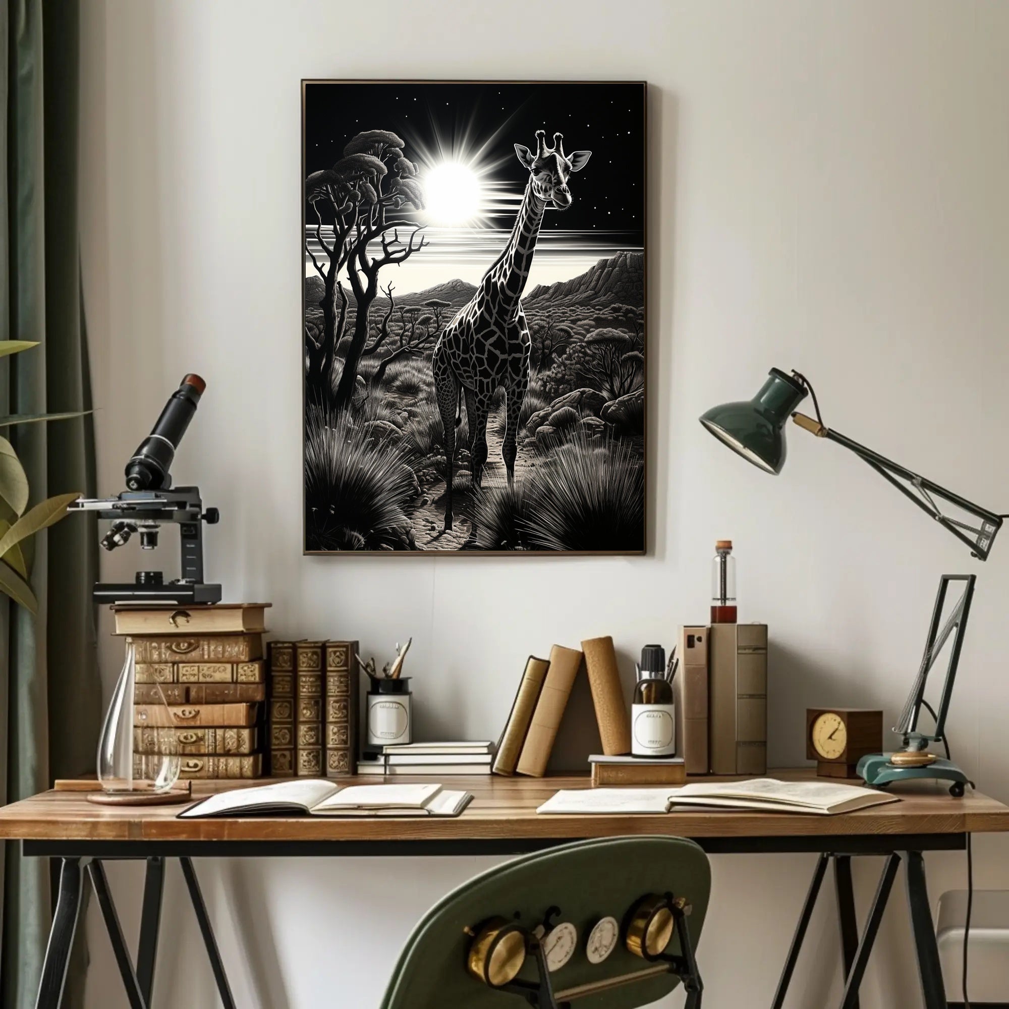 Moonlit Giraffe In The Savanna Poster