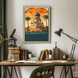 Majestic Desert Mosque at Sunset Poster