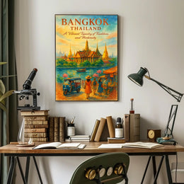 Bangkok Temple Adventure: Vibrant Travel Art Poster