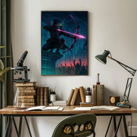 Neon Vigilante in Cyberpunk City Futuristic Sci-Fi Poster
