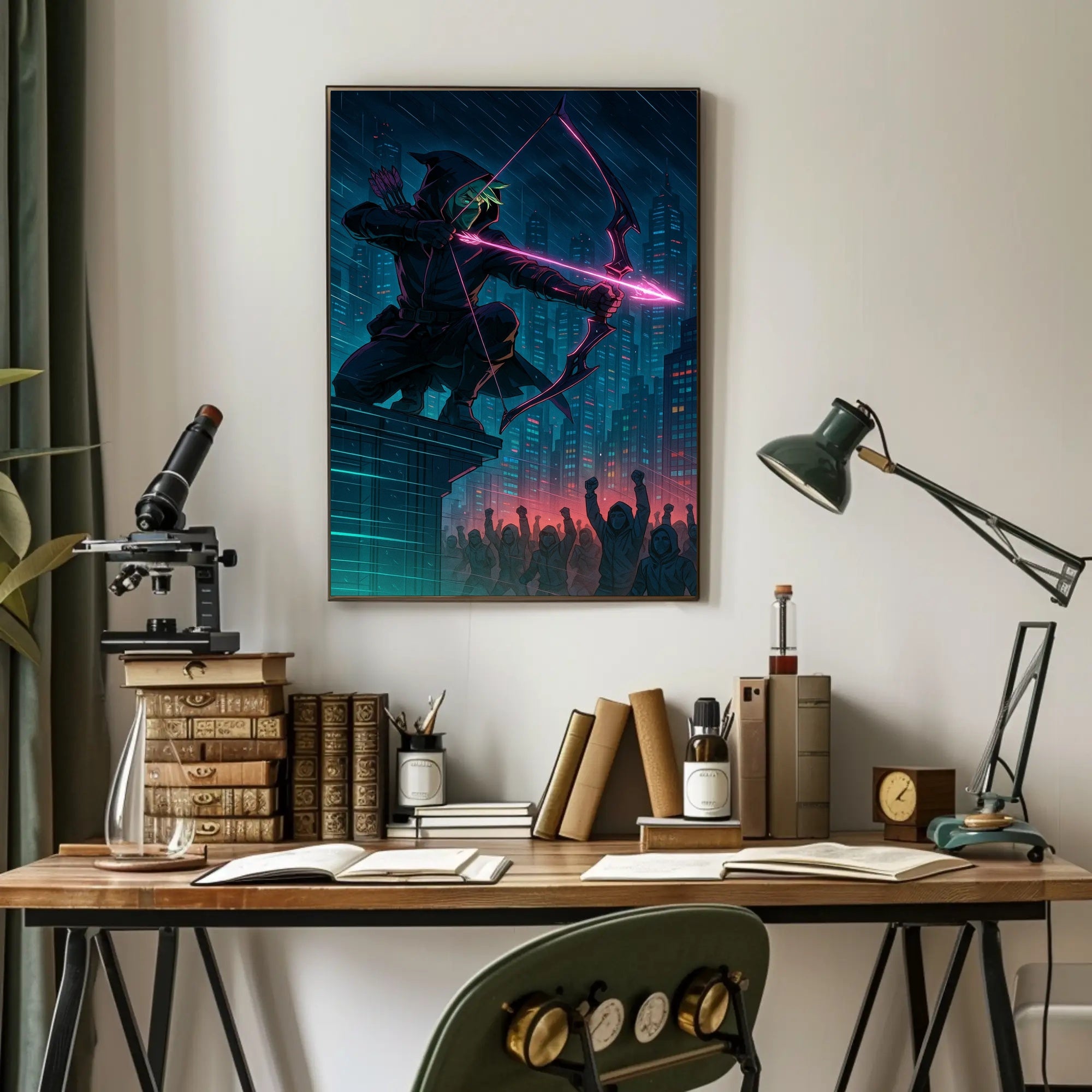Neon Vigilante in Cyberpunk City Futuristic Sci-Fi Poster