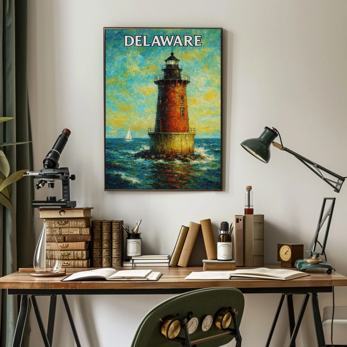 Delaware Offshore Lighthouse Sailboat Travel Poster