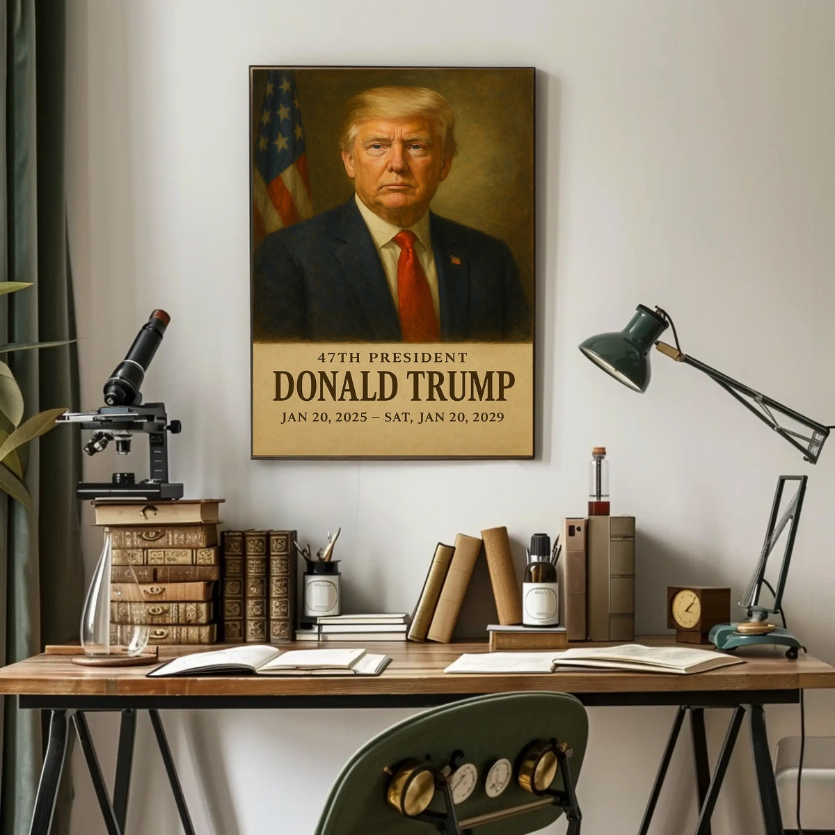 Donald Trump Silent Sentinel Patriotism Cinematic Realism Iconic American Portrait Leadership Legacy Bold Vision Poster