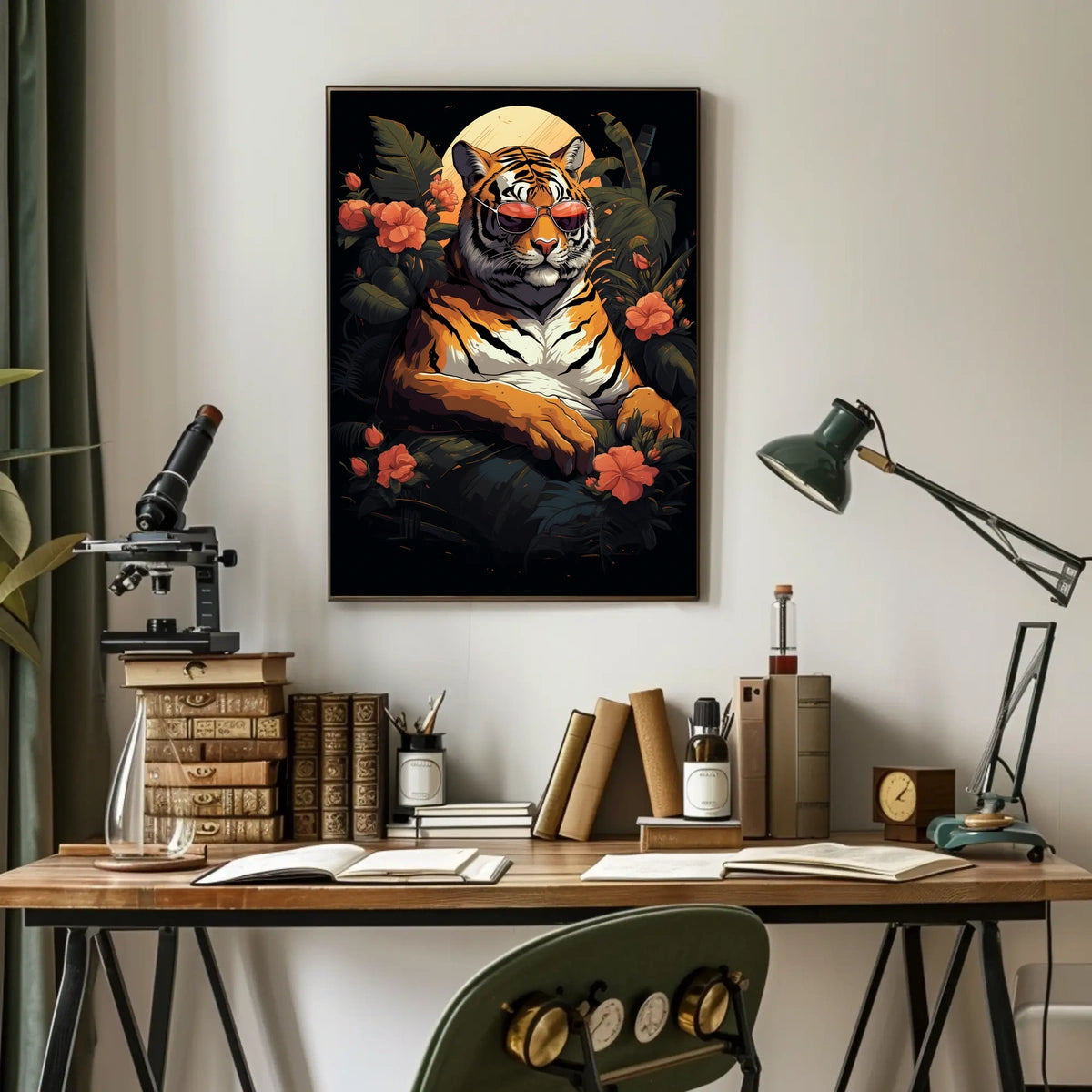 Tiger sunglasses jungle scene – Artistic Animal Poster