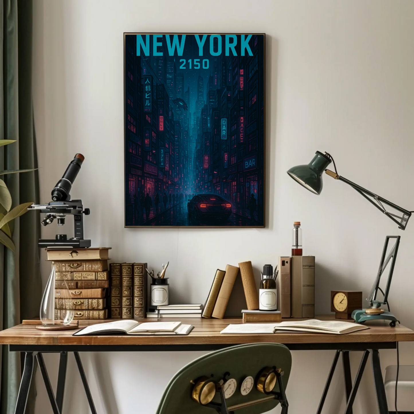 New York Cyberpunk Night Streets 2150 Vintage Travel Poster