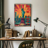 Statue of Liberty Energetic Urban Cityscape Travel Poster