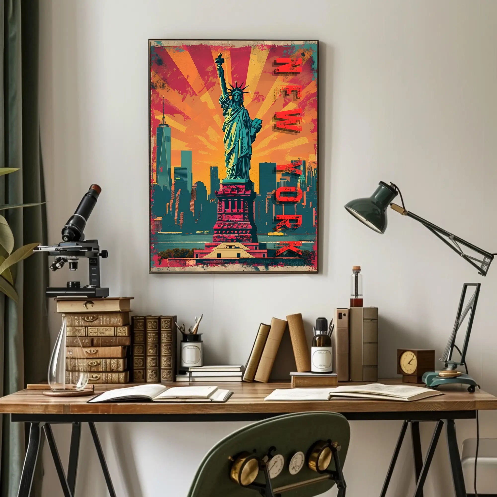 Statue of Liberty Energetic Urban Cityscape Travel Poster