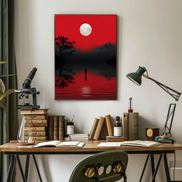 Solitary Reflection Under A Crimson Sky Poster