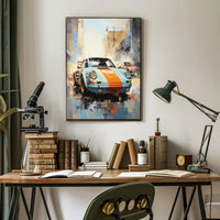 Vintage Racing Cars in Urban Setting Sports Poster