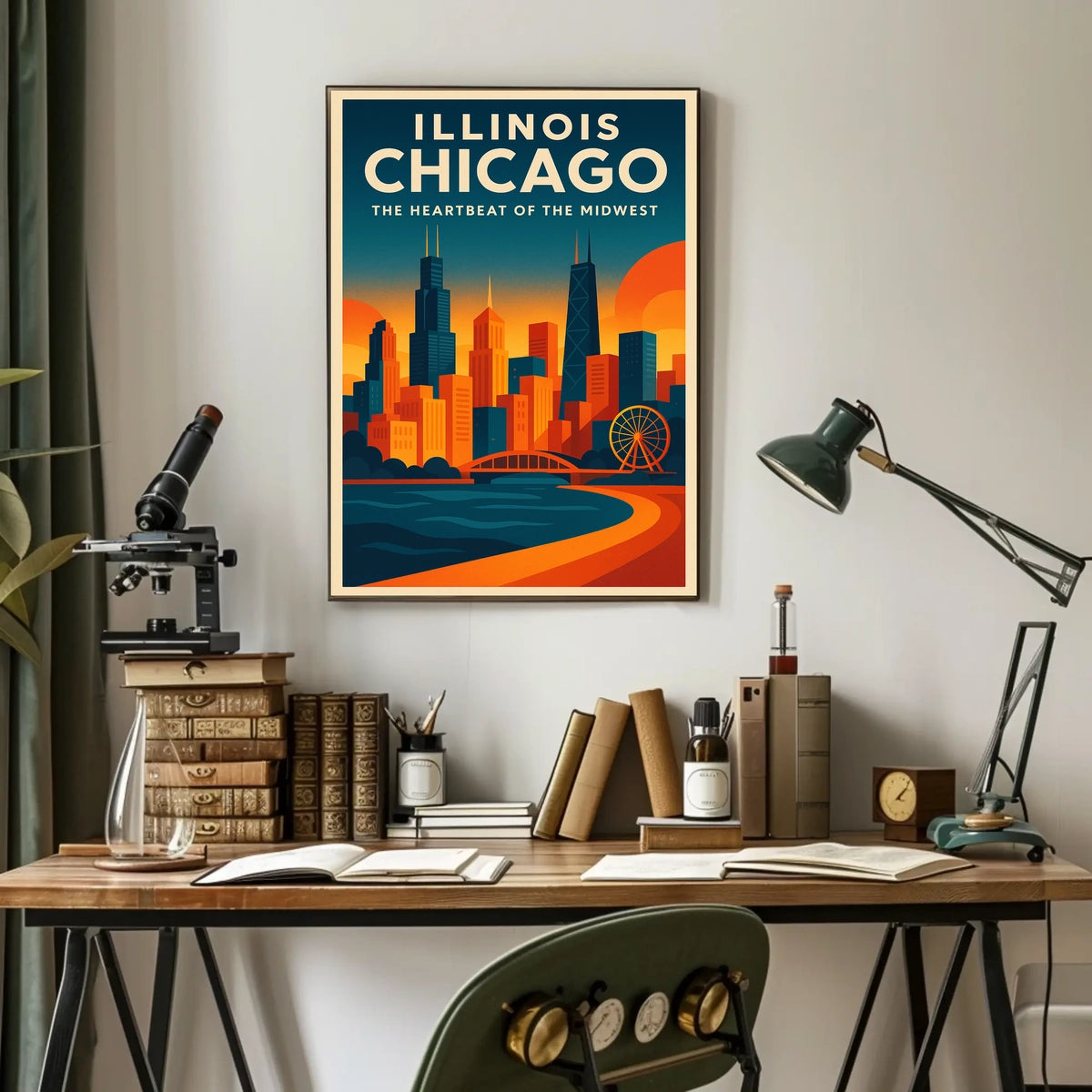Chicago Skyline Architecture Ferris Wheel Urban Poster