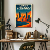 Chicago Skyline Architecture Ferris Wheel Urban Poster