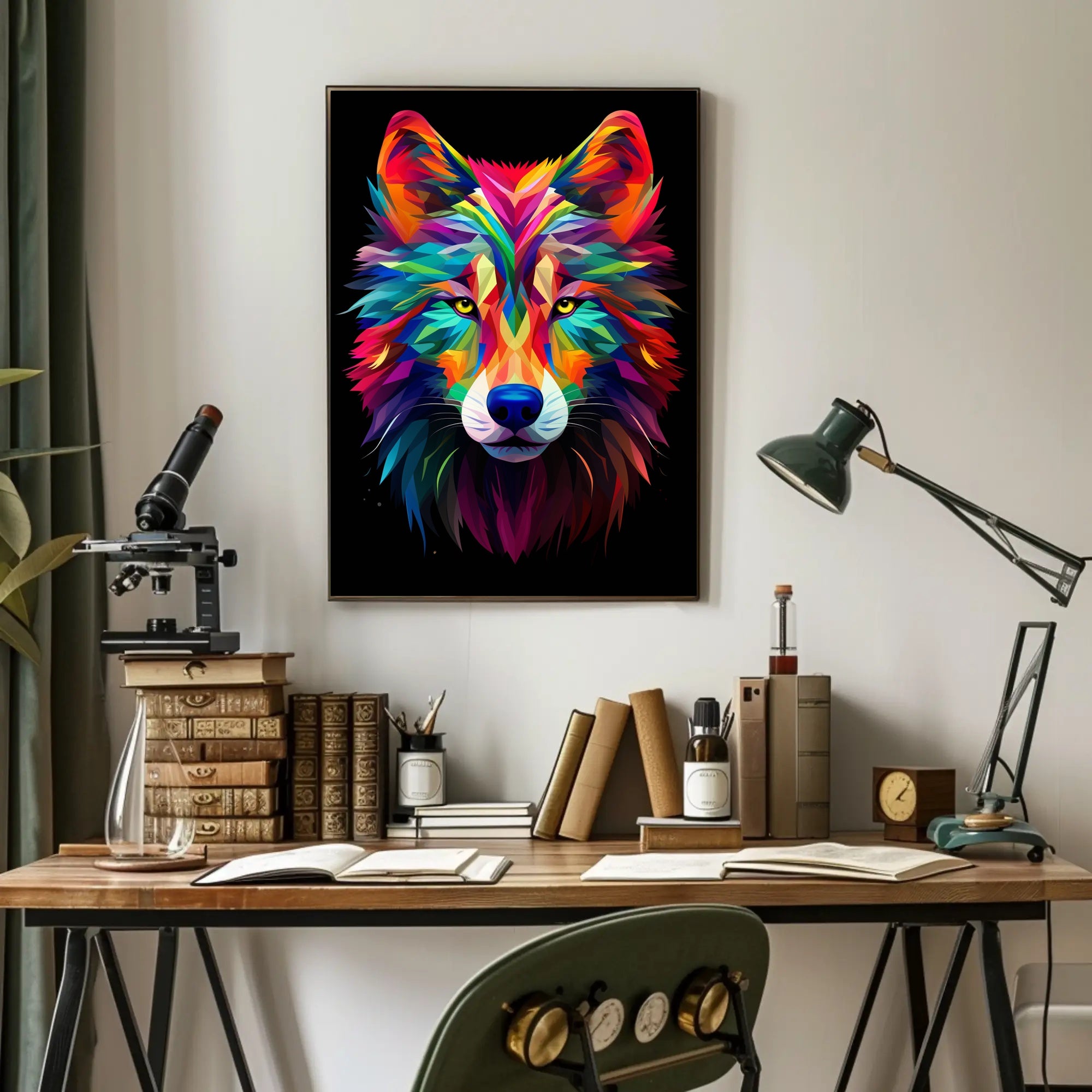 Vibrant Wolf Art Poster PosterGoat
