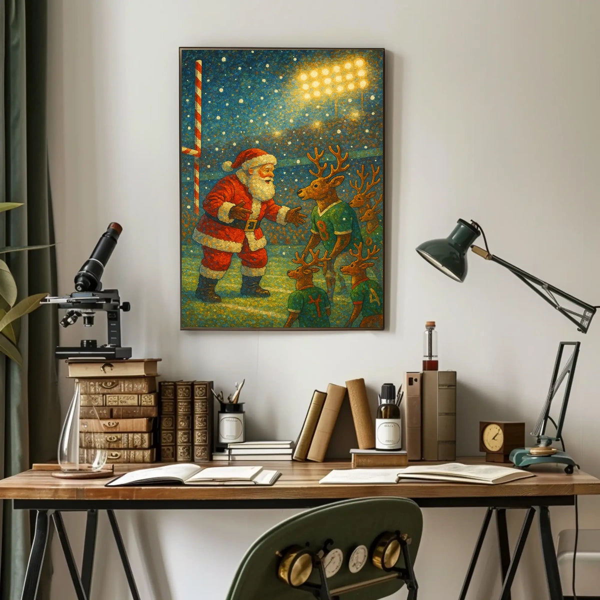 Santa's Whimsical Sports Stadium Christmas Poster