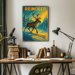 Reindeer On Skis Poster