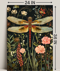 Dragonfly Botanical Art Print - Fantasy or Mythology Poster