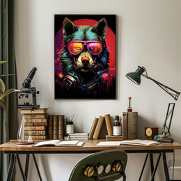 Futuristic Wolf in Sunglasses Futuristic Sci-Fi Poster