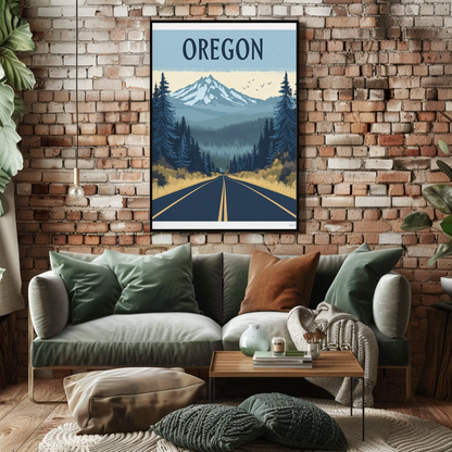 Oregon Road to the Mountains Vintage Travel Poster
