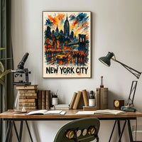 New York City Watercolor Cityscape Poster Abstract Wall Art
