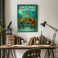 Whimsical Reindeer Wrestling Festive Christmas Sports Poster