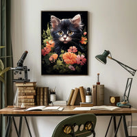 Charming Kitten and Floral Fantasy Art Poster