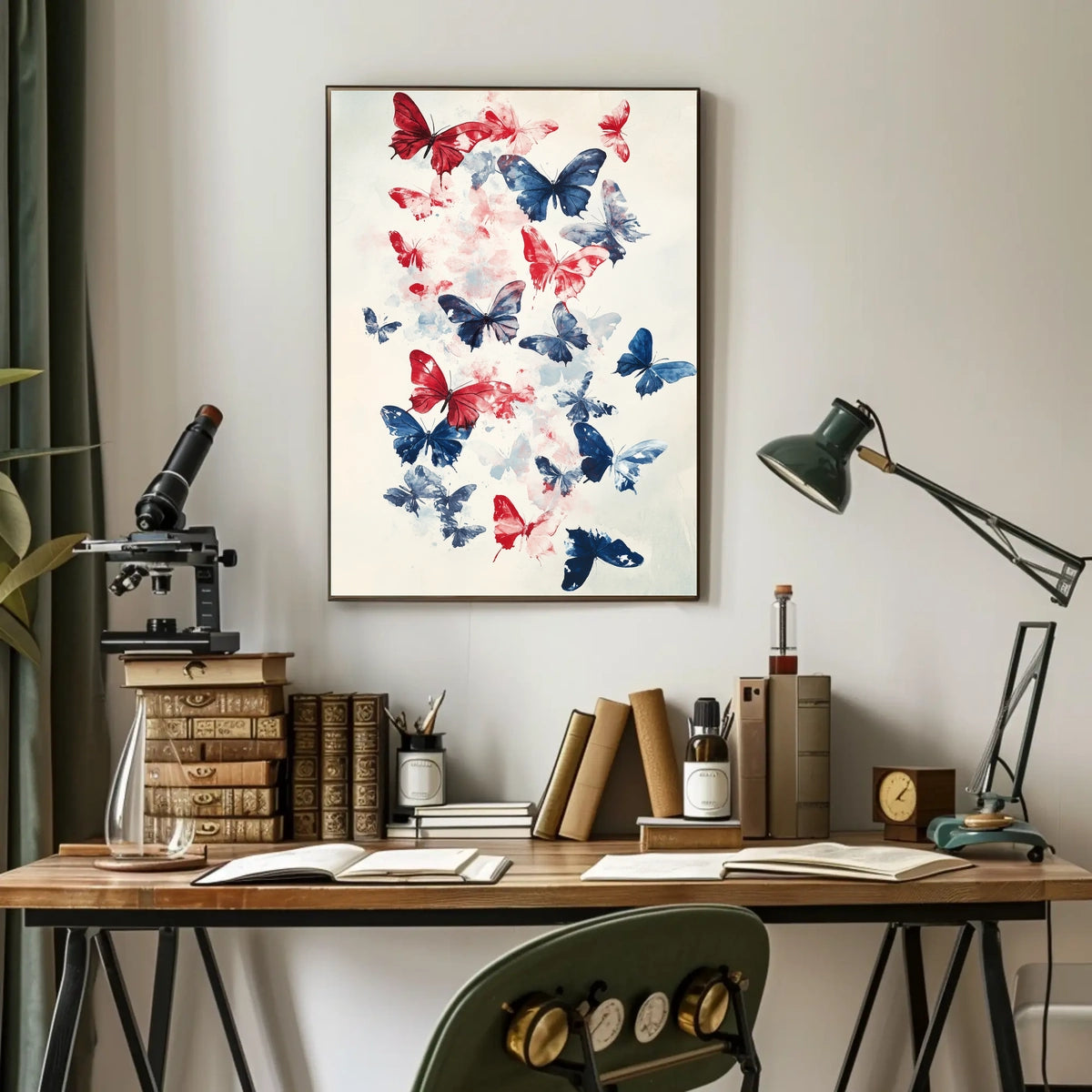 Butterflies In Red And Blue Abstract Wall Art Poster