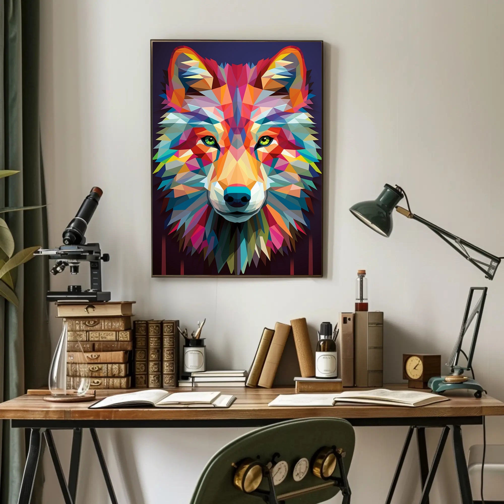 Geometric Wolf Art Poster PosterGoat