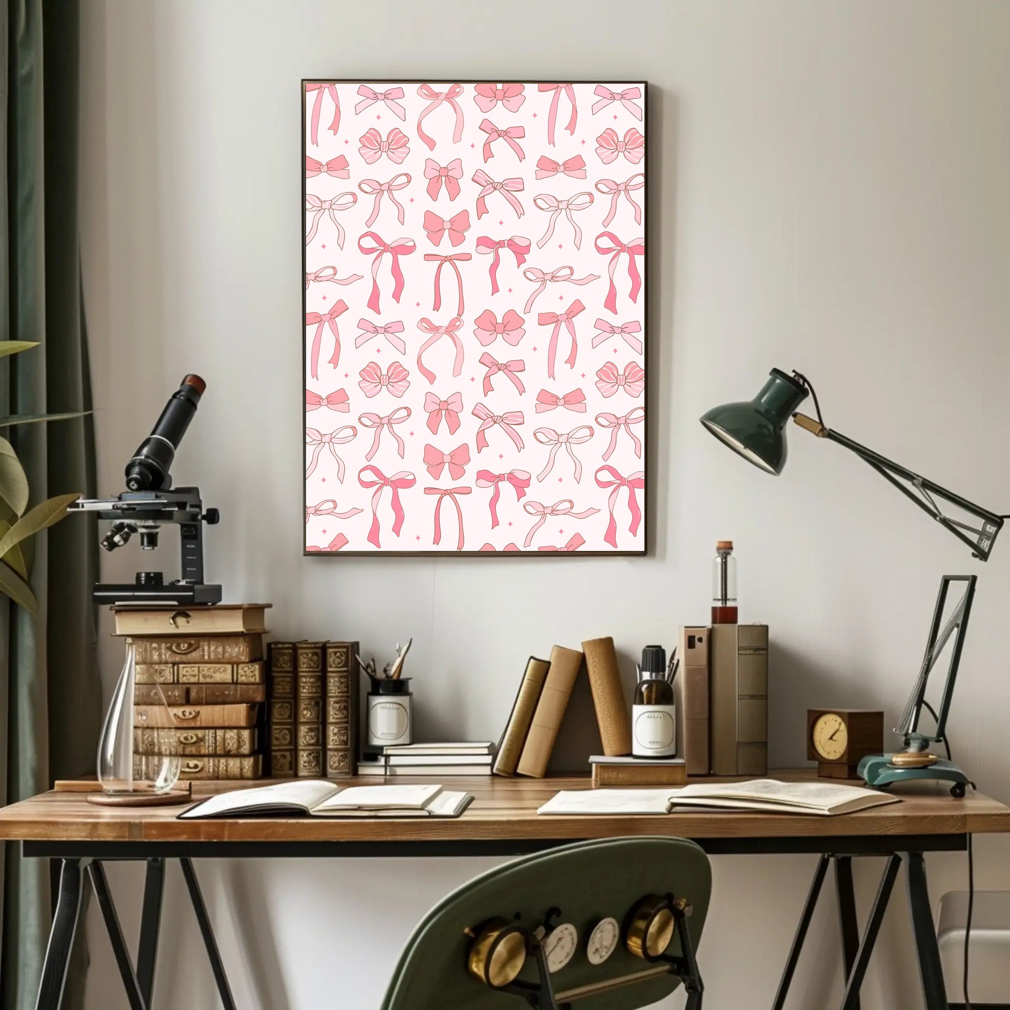 Pink Bow Artwork: Modern Design Feminine Abstract or Artistic Poster PosterGoat
