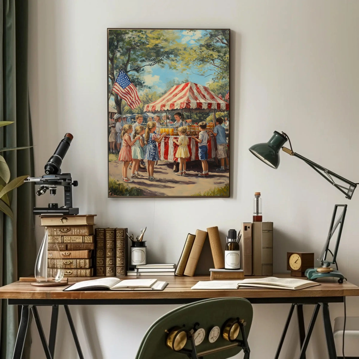 Lemonade Stand Scene With Kids Americana Vintage Poster